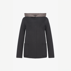 Giacca in cashmere con cappuccio nero 65 cm
