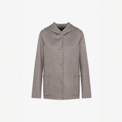 Giacca in cashmere con cappuccio tortora 65 cm
