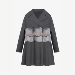 Cappotto ampio in cashmere con dettagli in visone grigio scuro 80 cm
