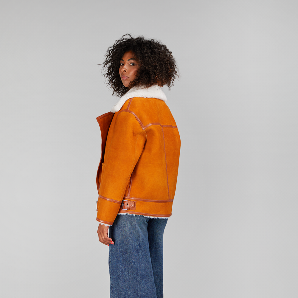 Orange shearling jacket hotsell