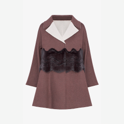 Manteau large en cachemire avec détails en vison bordeaux de 80 cm