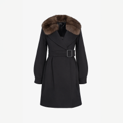 Cappotto in cashmere con collo in zibellino nero 90 cm