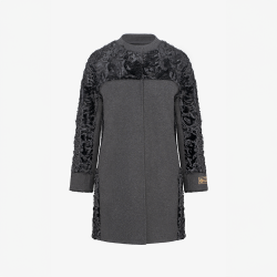 Cappotto in cashmere senza collo con dettagli in persiano grigio scuro 80 cm