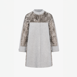 Cappotto in cashmere senza collo con dettagli in persiano grigio chiaro 80 cm