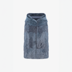 Gilet in cashmere con cappuccio e finiture in patch volpe blu 65 cm