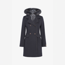 Cappotto in cashmere con cappuccio in red fox nero 85 cm