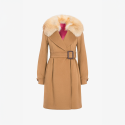 Cappotto in cashmere con collo in volpe cammello 90 cm