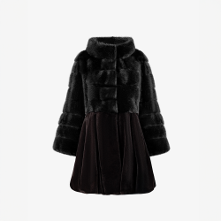 Cappotto in visone con collo alto nero 85 cm