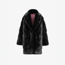 Cappotto in visone con collo inglese nero 85 cm