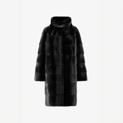 Cappotto in visone con collo alto nero 90 cm