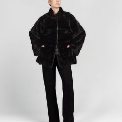 Cappotto in visone senza collo nero 75 cm