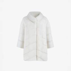 Cappotto di visone con collo alto e lavorazione diagonale bianco 75 cm