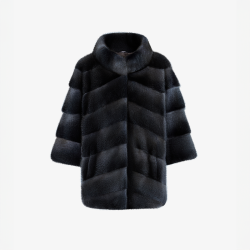 Mink coat with high collar and diagonal layout, danube color, 75 cm