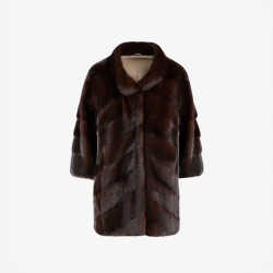 Mink coat with high collar and diagonal layout, mahogany color, 75 cm