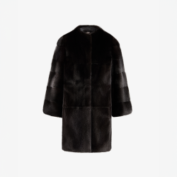Manteau vison noir coupe droite sans col 80 cm
