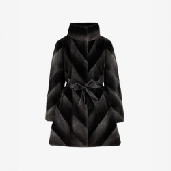 Cappotto di visone con collo alto e lavorazione diagonale danubio 90 cm