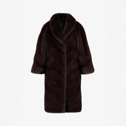 Cappotto di visone con collo inglese e lavorazione diagonale melanzana 100 cm