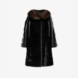Cappotto di visone con collo ampio di zibellino nero 90 cm
