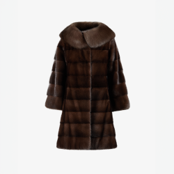 Cappotto di visone con collo ampio di zibellino mogano 90 cm