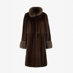 Cappotto di visone a pelle intera con collo alto e dettagli di zibellino mogano 105 cm