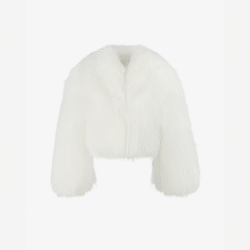 Bomber crop in pelliccia mongolia bianco 40 cm