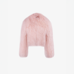 Bomber crop in pelliccia mongolia rosa 40 cm