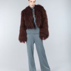 Bomber crop in pelliccia mongolia bordeaux 45 cm