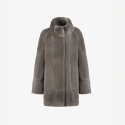Cappotto in rex reversibile con collo alto tortora 80 cm