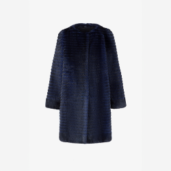 Cappotto di visone filettato senza collo blunotte 90 cm
