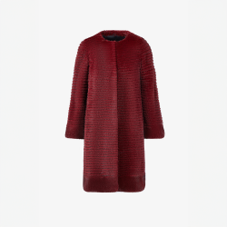 Cappotto di visone filettato senza collo rosso 90 cm