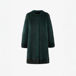 Manteau vison fileté sans col vert 90 cm