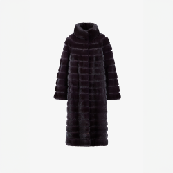 Manteau vison col montant aubergine 110 cm