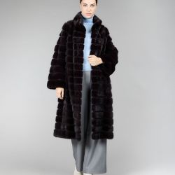 Пальто из норки с воротником стойкой, баклажановый цвет, 110 см