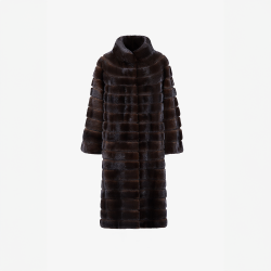Cappotto di visone con collo alto mogano 110 cm