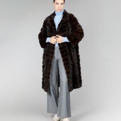 Пальто из норки с воротником стойкой, цвет махагон, 110 см
