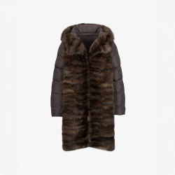 Piumino reversibile con cappuccio e finiture in zibellino marrone 90 cm