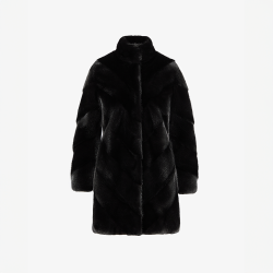 Manteau en vison à col montant noir 85 cm