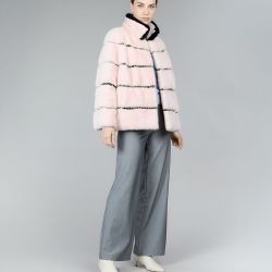 Reversible mink jacket with contrasting details, pink, 65 cm