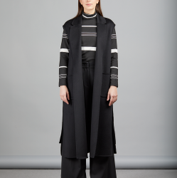 Gilet long en cachemire, avec poches et ceinture, noir, 125 cm