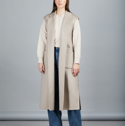 Gilet lungo in cashmere, con tasche e cintura, beige, 125 cm