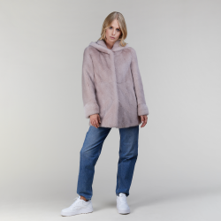 Giacca in visone pelle intera con cappuccio rosa 70 cm
