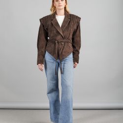 Giacca di camoscio con cintura in vita marrone 60 cm