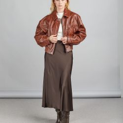 Bomber en cuir avec zip cognac 50cm