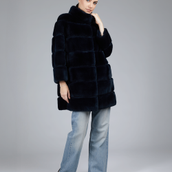 Rex coat with high collar in midnight blue, 85cm.