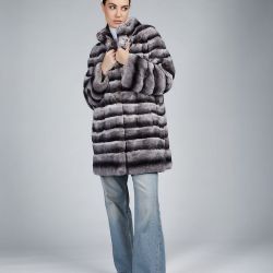 Cappotto in rex con collo alto bianco e nero 85cm