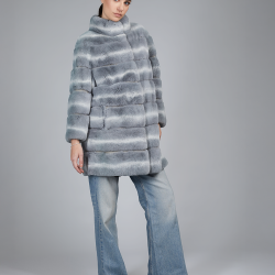 Rex coat with high grey collar 85cm
