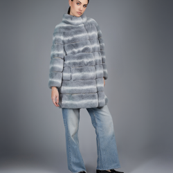Cappotto in rex con collo alto grigio 85cm