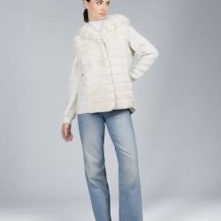 Giacca in rex e maglia reversibile con cappuccio bianco 70cm