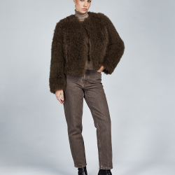 Giacca corta in capra cashmere senza collo fango 55 cm