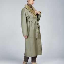 Cappotto lungo in montone reversibile verde 120cm